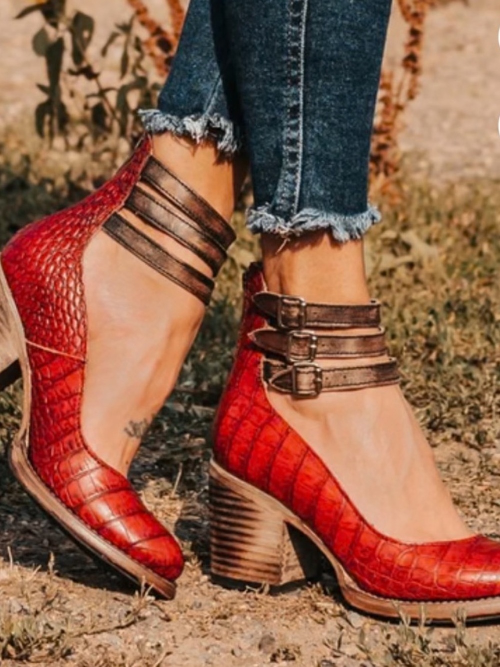 Freebird by Steven Ankle Boots Red in Red Crocodile Leather